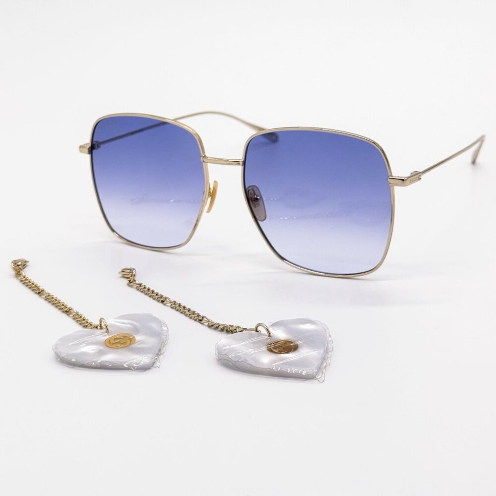 NEW GUCCI SUNGLASSES GG1031S 004 GOLD/BLUE WOMEN EYEWEAR GUCCI PLUS EARRINGS